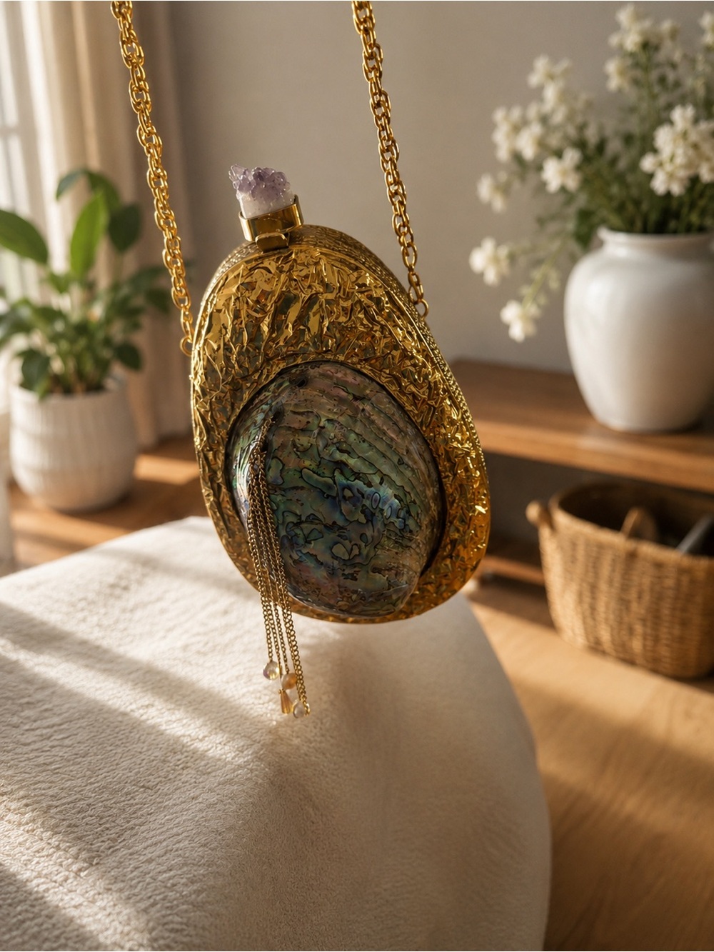 Gold Abalone Shell Statement Crossbody Bag